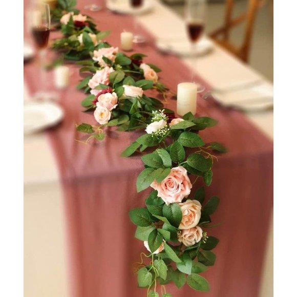 5.8 Feet Pink Blush Burgundy Dusty Rose Flower Garland Ivy Greenery Wedding - Picture 3 of 5